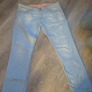 D&G Light Blue Denim Jeans with Brown Leather Patch